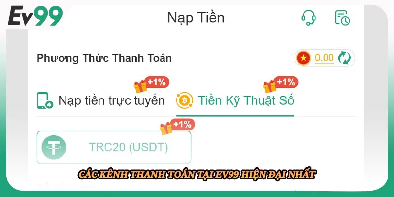Các kênh thanh toán tại EV99 hiện đại nhất
